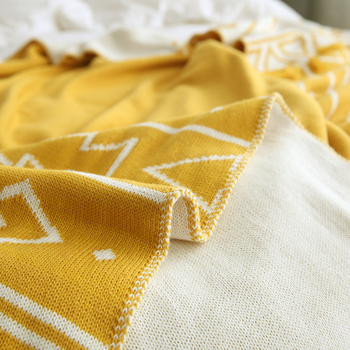 Βαμβακερή πλεκτή κουβέρτα με φούντες, γεωμετρικό σχέδιο, 1,41 kg, ελαφρύς πολυτελής στυλ, Τέσσερις Εποχές