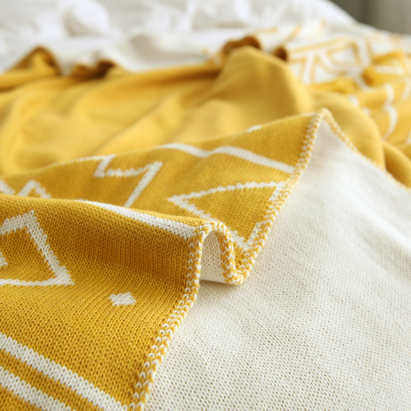 Βαμβακερή πλεκτή κουβέρτα με φούντες, γεωμετρικό σχέδιο, 1,41 kg, ελαφρύς πολυτελής στυλ, Τέσσερις Εποχές