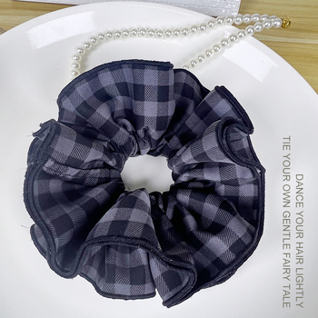 Korea-stiilis ruuduline pitsiga juuksekumm lastele, kangast, käsitöö