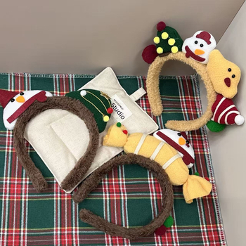 Плюшена лента за глава със снежен човек, за жени, аксесоар за снимки, карикатурен стил, ръчна изработка, без вложки