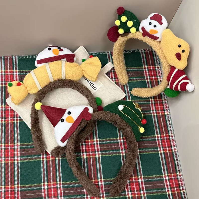 Плюшена лента за глава със снежен човек, за жени, аксесоар за снимки, карикатурен стил, ръчна изработка, без вложки