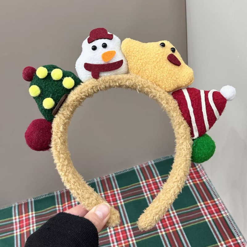 Плюшена лента за глава със снежен човек, за жени, аксесоар за снимки, карикатурен стил, ръчна изработка, без вложки