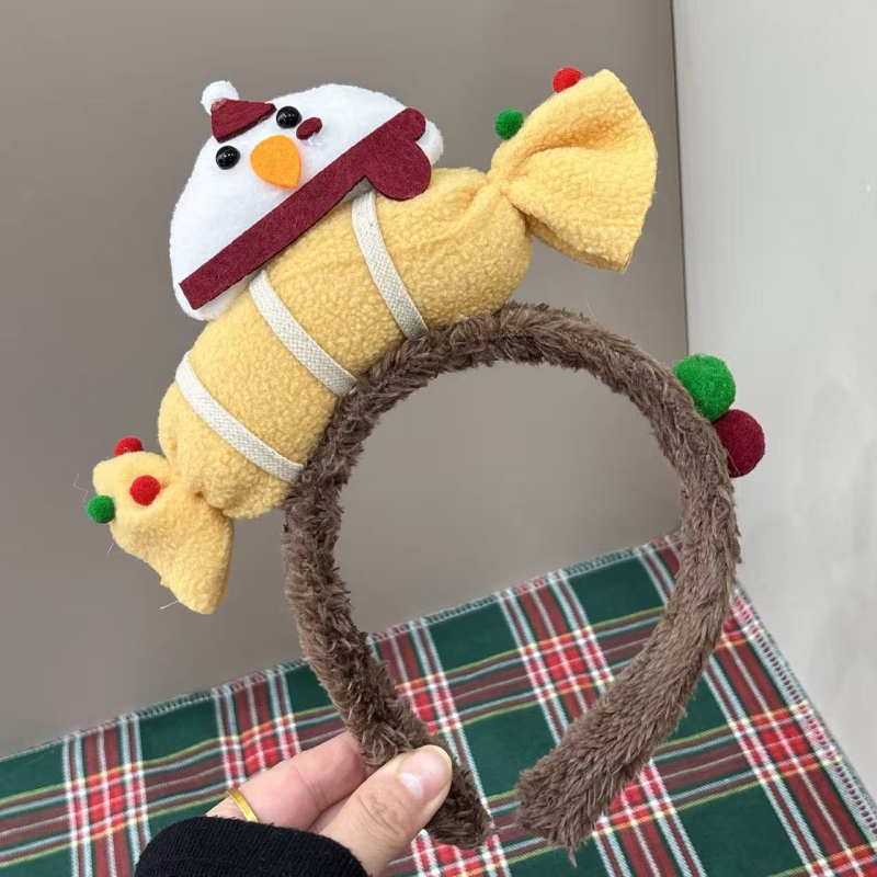 Плюшена лента за глава със снежен човек, за жени, аксесоар за снимки, карикатурен стил, ръчна изработка, без вложки