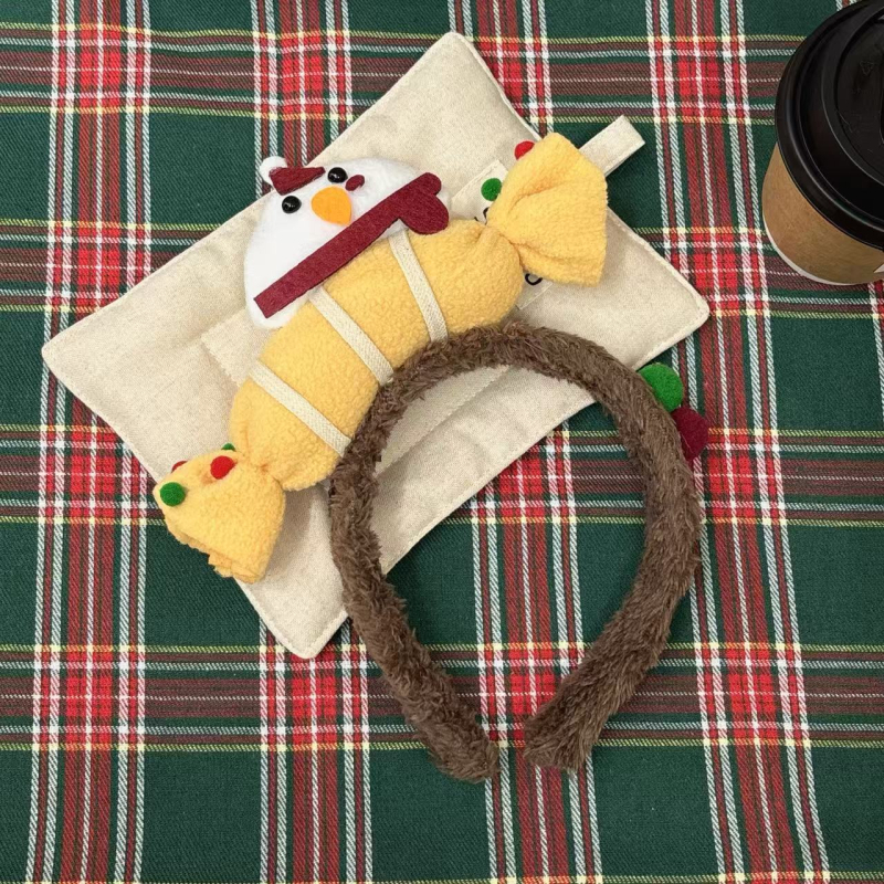 Плюшена лента за глава със снежен човек, за жени, аксесоар за снимки, карикатурен стил, ръчна изработка, без вложки