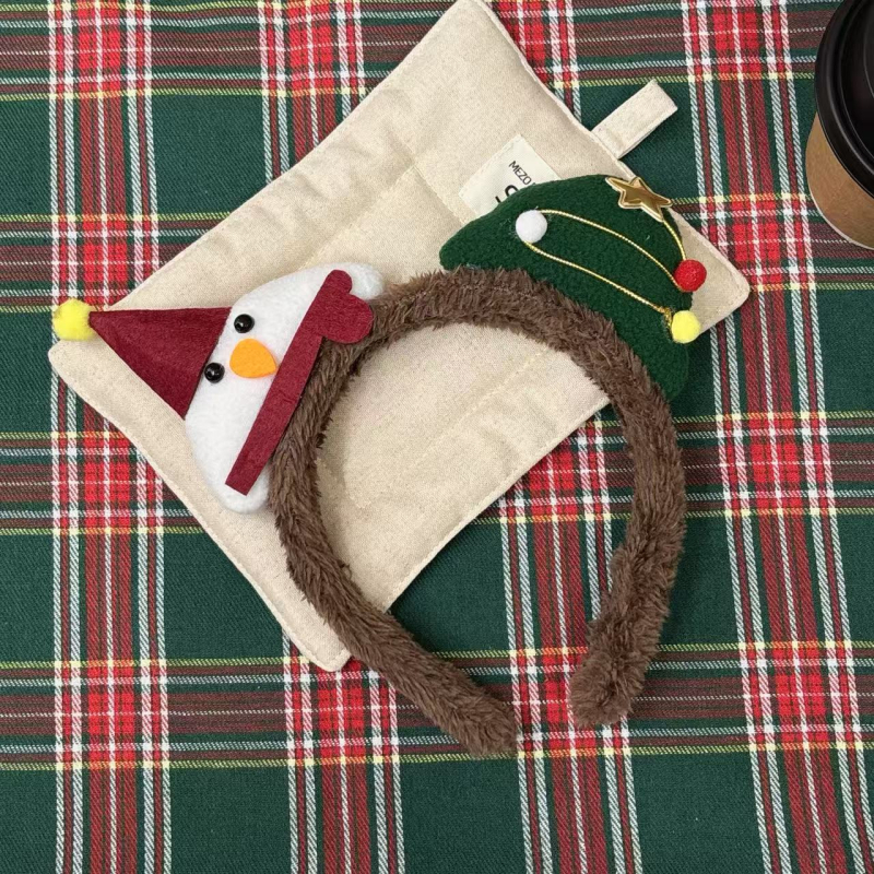 Плюшена лента за глава със снежен човек, за жени, аксесоар за снимки, карикатурен стил, ръчна изработка, без вложки