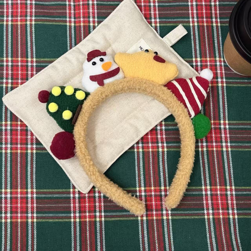 Плюшена лента за глава със снежен човек, за жени, аксесоар за снимки, карикатурен стил, ръчна изработка, без вложки