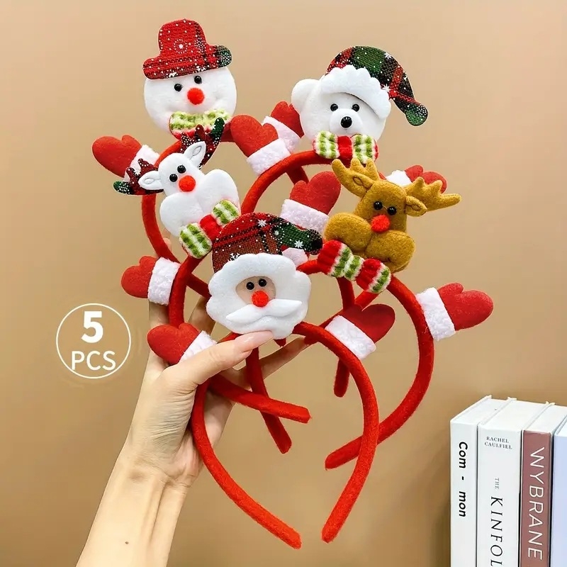 Коледно украшение за глава с рога на елен и снежен човек за деца — ръчно изработено аксесоар за коса от полиестер, марка Filmore, стил карикатура