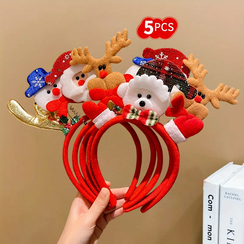 Коледно украшение за глава с рога на елен и снежен човек за деца — ръчно изработено аксесоар за коса от полиестер, марка Filmore, стил карикатура
