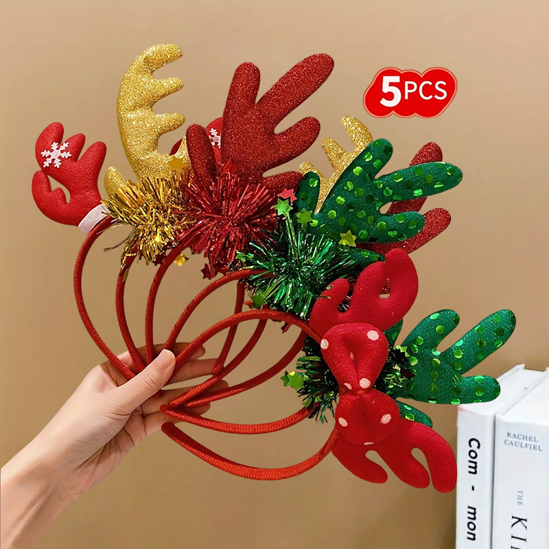 Коледно украшение за глава с рога на елен и снежен човек за деца — ръчно изработено аксесоар за коса от полиестер, марка Filmore, стил карикатура