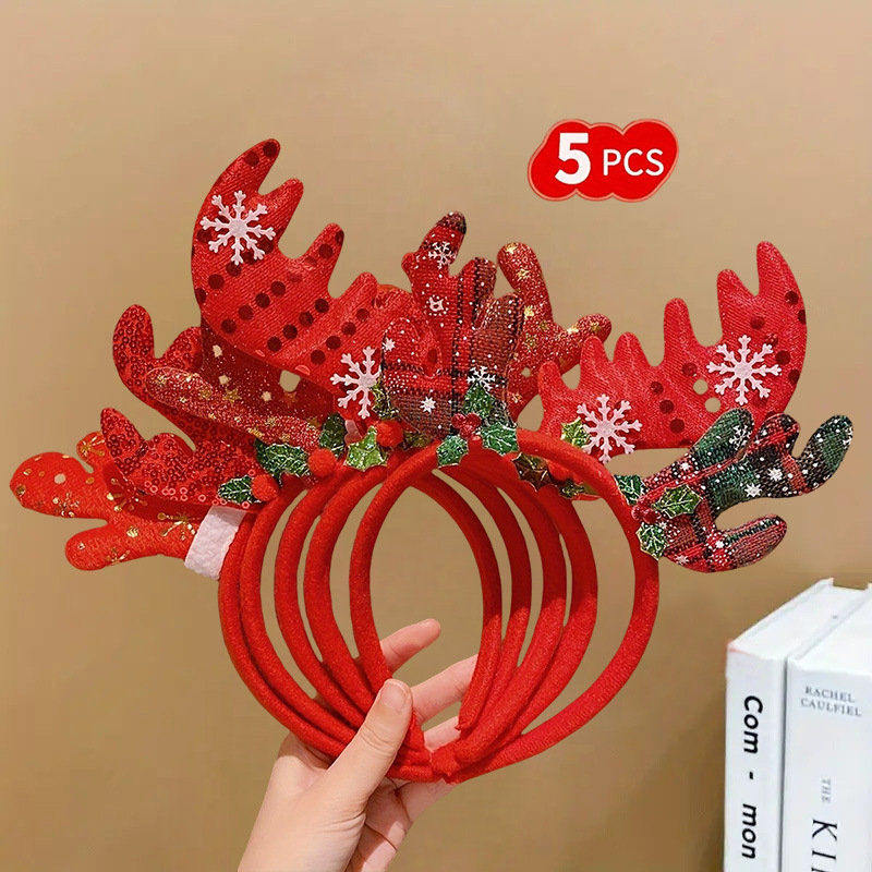 Коледно украшение за глава с рога на елен и снежен човек за деца — ръчно изработено аксесоар за коса от полиестер, марка Filmore, стил карикатура