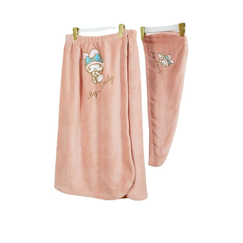 Ženski kupaći set: ogrtač s kapuljom, ručnik s kapuljom i kapica za tuš; koralni fleece; slatka karikaturna izvezena; težina 200–300 g; 10 niti; izvezeno