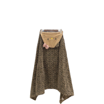 Leopard print kupaći ogrtač s kapuljačom, koralni flis, 200–300 g, prilagodljiv, šivanje