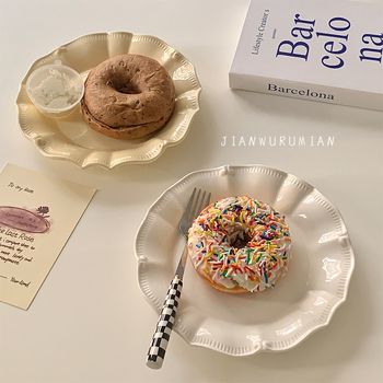 Порцеланова чиния с неравна релефна текстура, френски стил, кръгла форма, подходяща за микровълнова печка