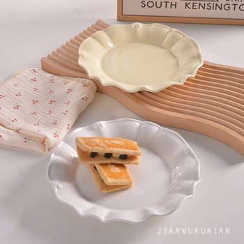 Порцеланова чиния с неравна релефна текстура, френски стил, кръгла форма, подходяща за микровълнова печка