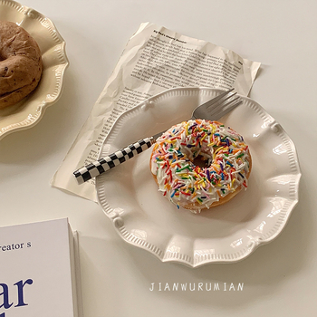 Порцеланова чиния с неравна релефна текстура, френски стил, кръгла форма, подходяща за микровълнова печка