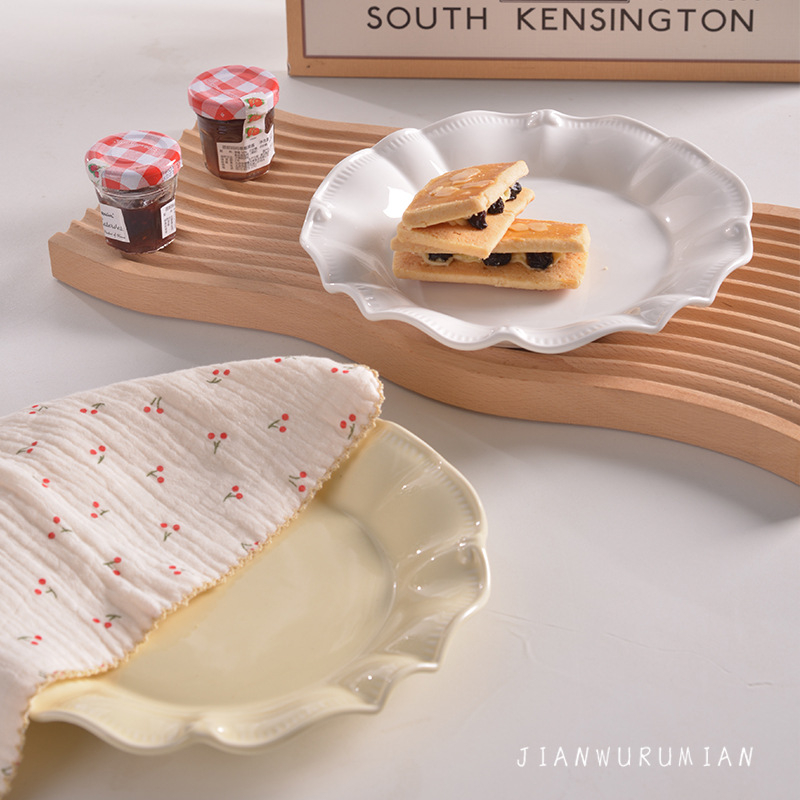 Порцеланова чиния с неравна релефна текстура, френски стил, кръгла форма, подходяща за микровълнова печка