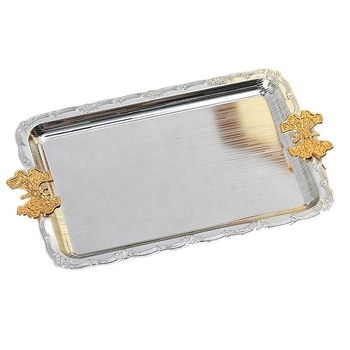 Nalin pladanj za voće – Europski pravokutni pladanj s otvorenim čipkastim metalnim ukrasom, lagani luksuz i jednostavnost; pogodna za torte, grickalice i pladnje za nakit; lansiranje ljeta 2025; šifra proizvoda 2250/3gh84