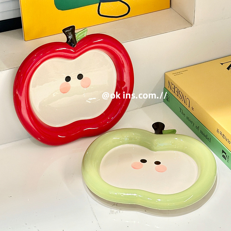 Porcelanska ploča u obliku jabuke, nepravilan oblik, karikatura uzorak, podglazurno završna obrada, otporna na mikrovalnu