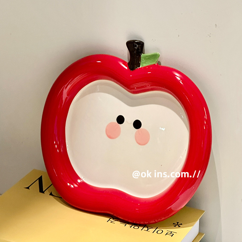 Porcelanska ploča u obliku jabuke, nepravilan oblik, karikatura uzorak, podglazurno završna obrada, otporna na mikrovalnu