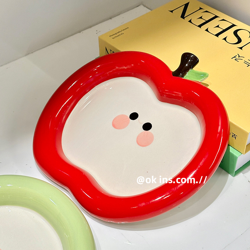 Porcelanska ploča u obliku jabuke, nepravilan oblik, karikatura uzorak, podglazurno završna obrada, otporna na mikrovalnu