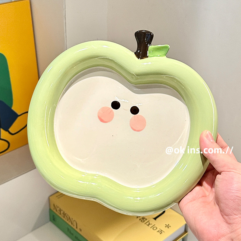 Porcelanska ploča u obliku jabuke, nepravilan oblik, karikatura uzorak, podglazurno završna obrada, otporna na mikrovalnu