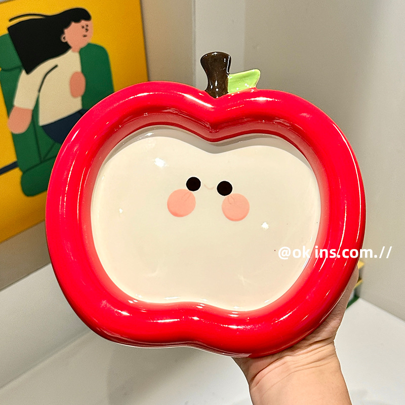 Porcelanska ploča u obliku jabuke, nepravilan oblik, karikatura uzorak, podglazurno završna obrada, otporna na mikrovalnu