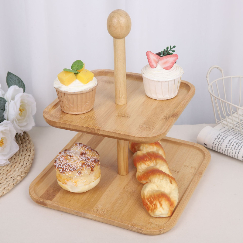 Bambus drveni stalak za izlaganje deserta i voća, modernog jednostavnog stila, premium kvaliteta