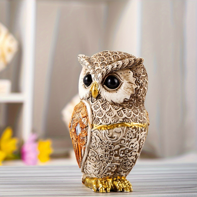 Статуя на совата за настолен декор — синтетична смола, модерен арт стил, ретро изглед