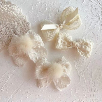 Аксесоар за коса с дантелен лък в стил френски ретро, клип Duckbill, за деца, ръчна изработка