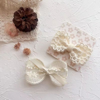 Аксесоар за коса с дантелен лък в стил френски ретро, клип Duckbill, за деца, ръчна изработка