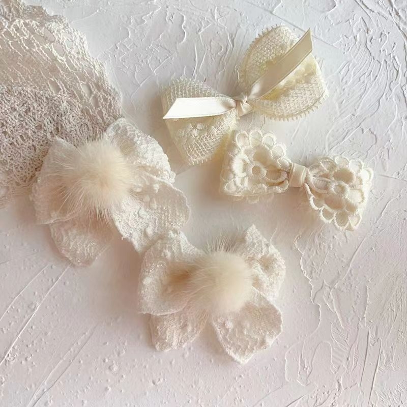 Аксесоар за коса с дантелен лък в стил френски ретро, клип Duckbill, за деца, ръчна изработка