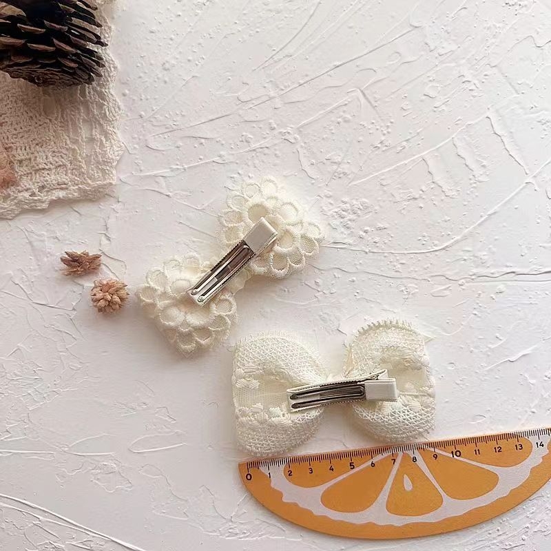 Аксесоар за коса с дантелен лък в стил френски ретро, клип Duckbill, за деца, ръчна изработка