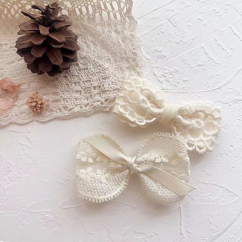 Аксесоар за коса с дантелен лък в стил френски ретро, клип Duckbill, за деца, ръчна изработка