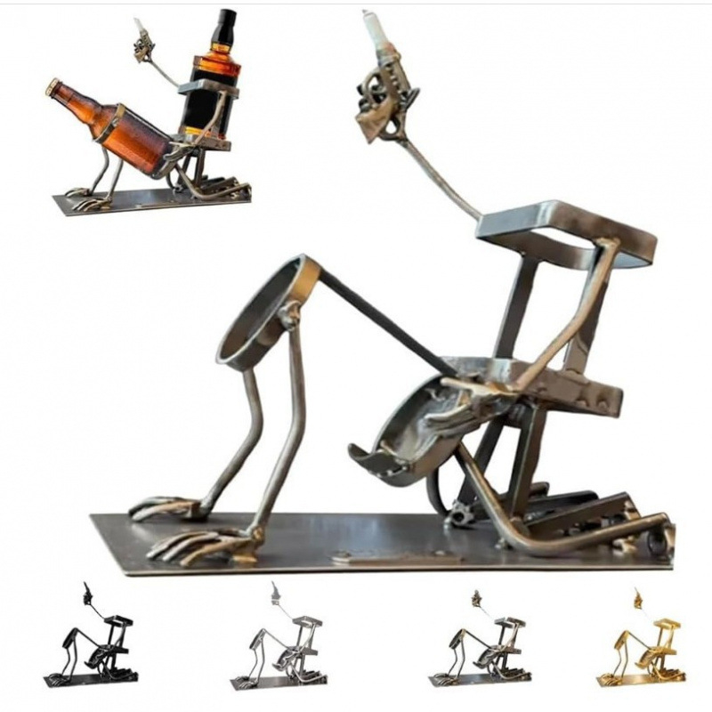 Metalni držač boce vina sa lobanjom, od nehrđajućeg čelika, geometrijski oblik, moderni stil, univerzalna upotreba