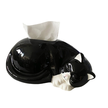 Керамична кутия за салфетки с котешки мотив, модерен минималистичен стил, многофункционален декоративен аксесоар за дневна.