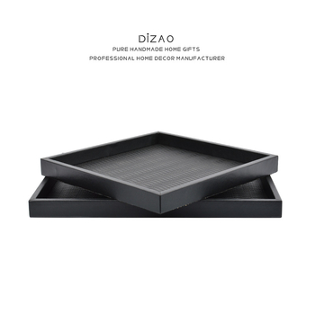 Fa és bőrből készült hullámmintás tálca modern nappaliba, kiállításra és tárolásra — Di Jian