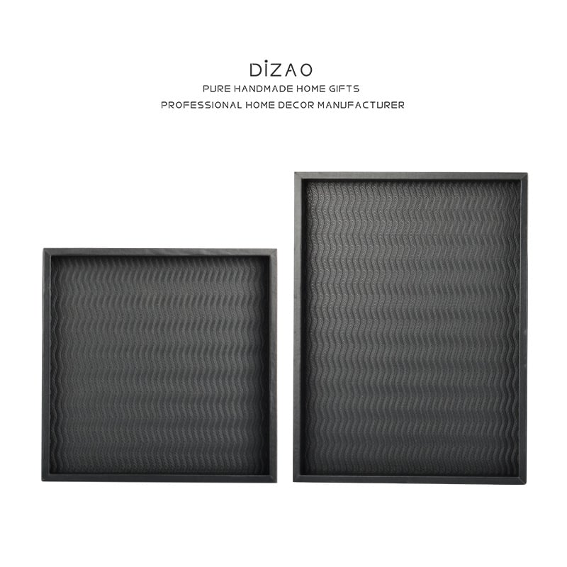 Fa és bőrből készült hullámmintás tálca modern nappaliba, kiállításra és tárolásra — Di Jian
