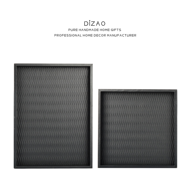 Fa és bőrből készült hullámmintás tálca modern nappaliba, kiállításra és tárolásra — Di Jian