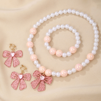 Комплект колие, обици и гривна в корейски стил, ръчна изработка, пластмасови мъниста AB, акрилна висулка с форма на панделка, дължина 51–80 cm, зима 2024