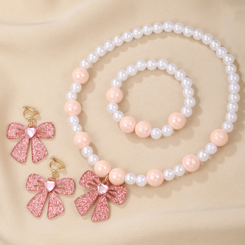 Комплект колие, обици и гривна в корейски стил, ръчна изработка, пластмасови мъниста AB, акрилна висулка с форма на панделка, дължина 51–80 cm, зима 2024