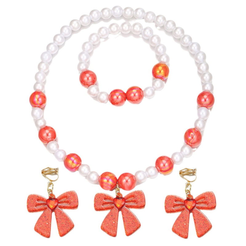 Комплект колие, обици и гривна в корейски стил, ръчна изработка, пластмасови мъниста AB, акрилна висулка с форма на панделка, дължина 51–80 cm, зима 2024