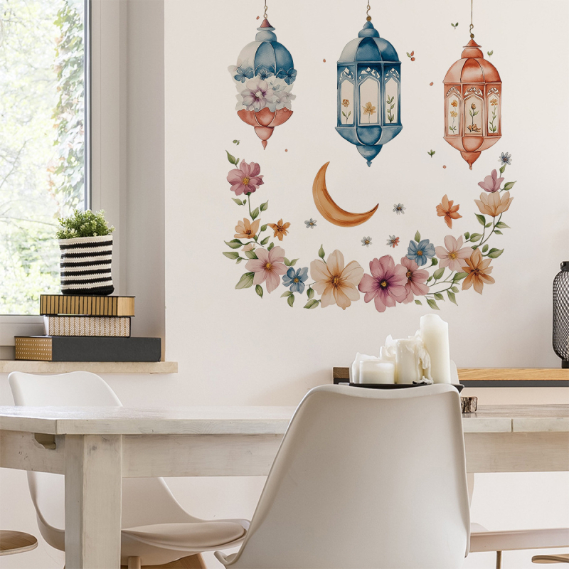 Стенно стикер с флорални мотиви, PVC, модерен минималистичен стил, 1 бр, декоративен стенен стикер