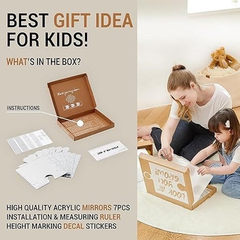 Akrila augšanas grafiks ar spoguli – pašlīmējošs sienas uzlīme bērniem, dekorācijai dzīvojamā istabā, guļamistabā un studijā