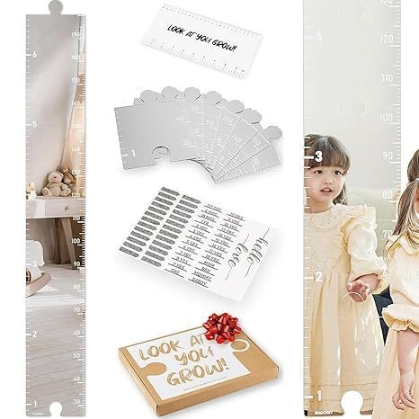 Akrila augšanas grafiks ar spoguli – pašlīmējošs sienas uzlīme bērniem, dekorācijai dzīvojamā istabā, guļamistabā un studijā