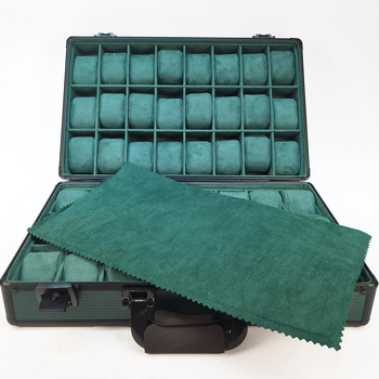 Кутия за съхранение на часовници JK07, материали: алуминиева сплав, PU кожа и кадифе; опаковка: куфар; капацитет: 48 слота