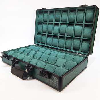 Кутия за съхранение на часовници JK07, материали: алуминиева сплав, PU кожа и кадифе; опаковка: куфар; капацитет: 48 слота