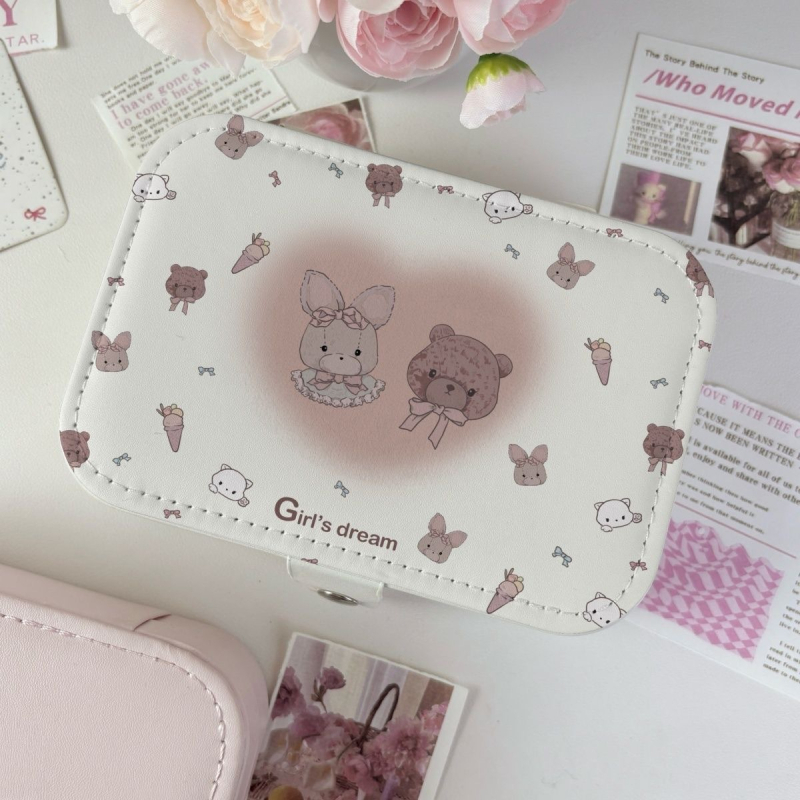 Hordozható bőr ékszerdoboz – utazási tok anime mintával, lágy felület, testreszabható