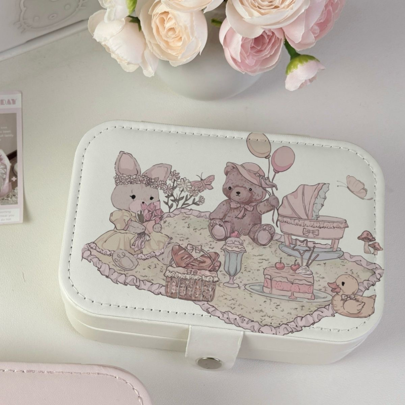 Hordozható bőr ékszerdoboz – utazási tok anime mintával, lágy felület, testreszabható