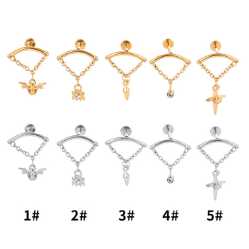 316L rozsdamentes acél ajak- és fül-stúd Zircon medállal — állat alakú: Spider/Bat, elektroplattázás, uniszex