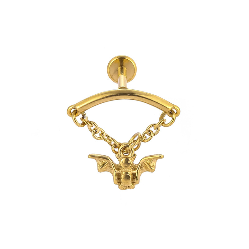 316L rozsdamentes acél ajak- és fül-stúd Zircon medállal — állat alakú: Spider/Bat, elektroplattázás, uniszex